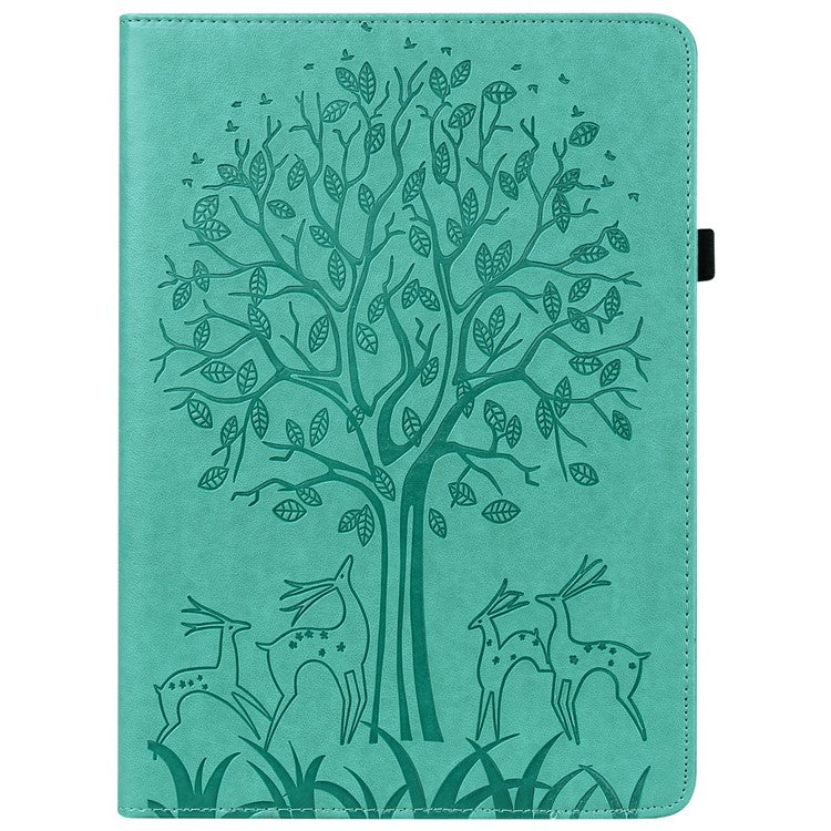Imprinting Tree Deer Pattern PU Leather Card Slots Tablet Cover Shell with Stand for Realme Pad 10.4-inch - Green