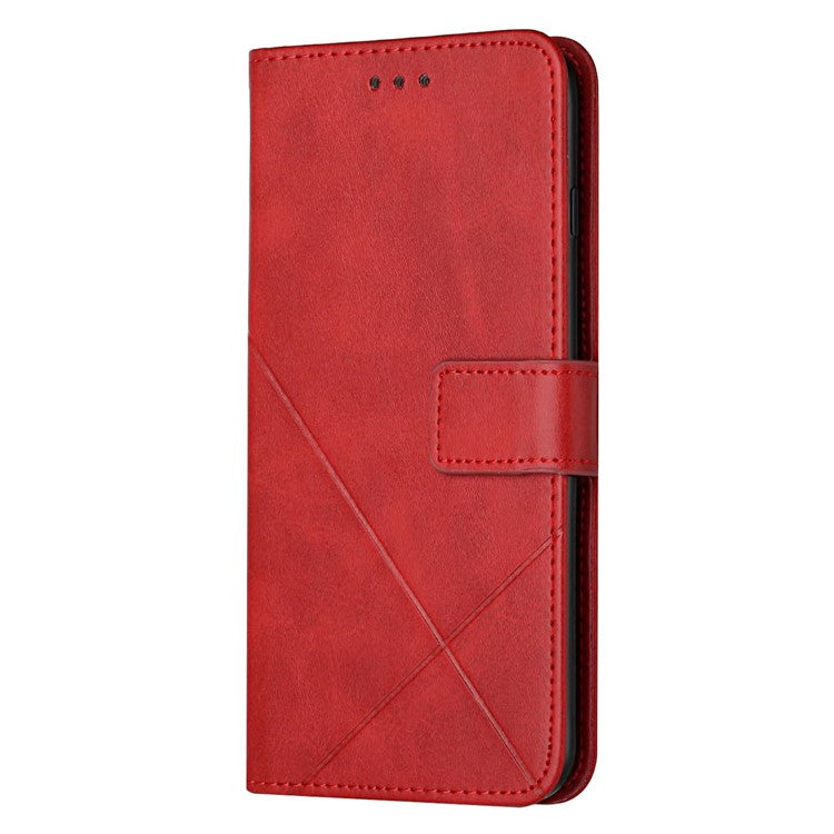 Stripe Design Leather Solid Color Magnetic Clasp Wallet Stand Phone Shell Case for Oppo A16 / A16s / A54s - Red