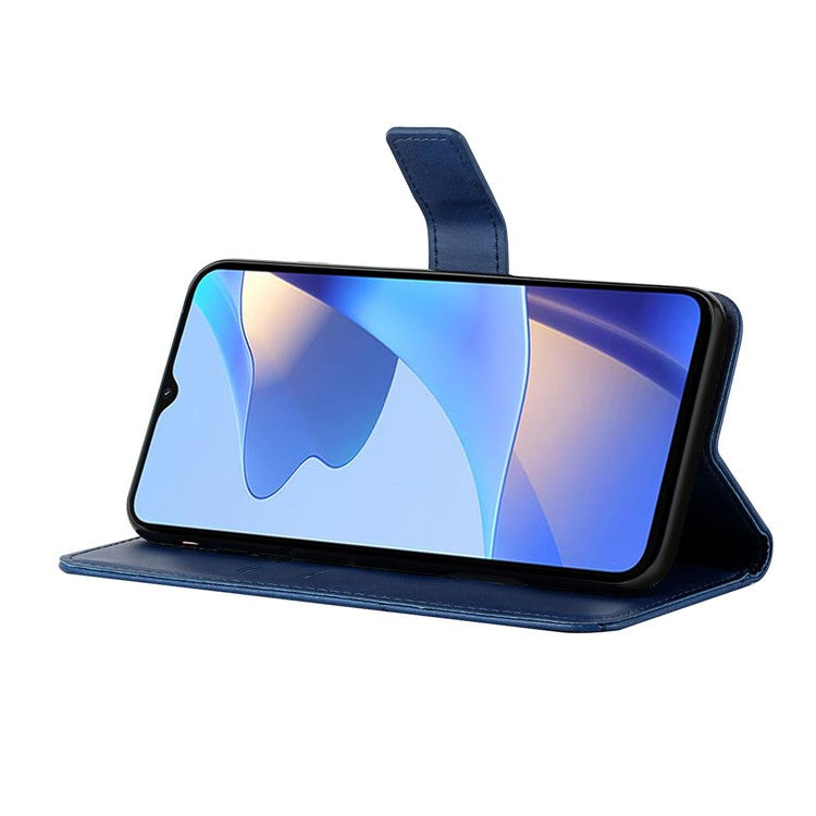 Stripe Design Leather Solid Color Magnetic Clasp Wallet Stand Phone Shell Case for Oppo A16 / A16s / A54s - Blue