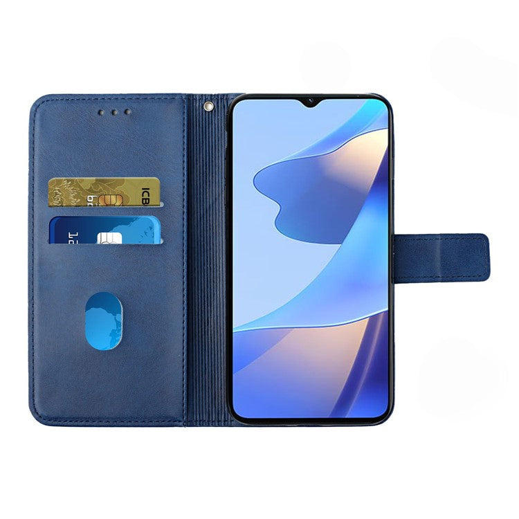 Stripe Design Leather Solid Color Magnetic Clasp Wallet Stand Phone Shell Case for Oppo A16 / A16s / A54s - Blue