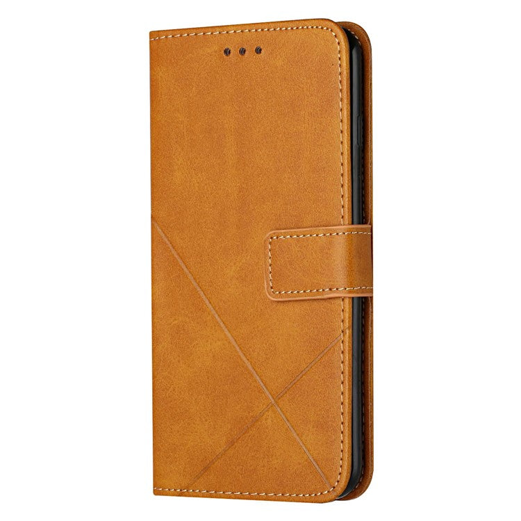 Stripe Design Leather Solid Color Magnetic Clasp Wallet Stand Phone Shell Case for Oppo A16 / A16s / A54s - Brown