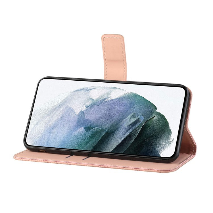 Stand Feature Ethnic Style Imprinted Flower PU Leather Magnetic Flip Shockproof Protective Case with Strap for Oppo A16 - Pink