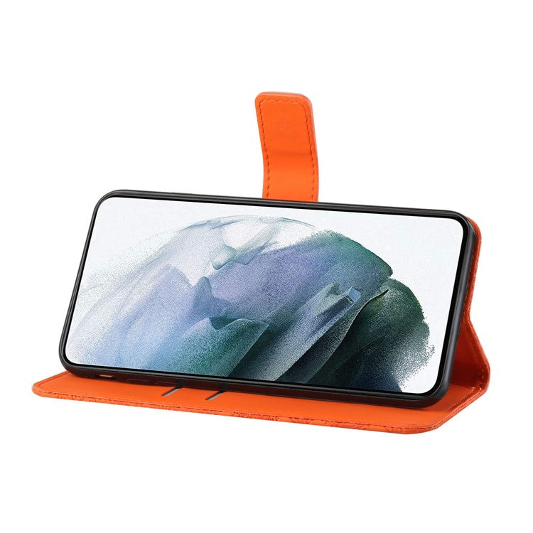 Stand Feature Ethnic Style Imprinted Flower PU Leather Magnetic Flip Shockproof Protective Case with Strap for Oppo A16 - Orange