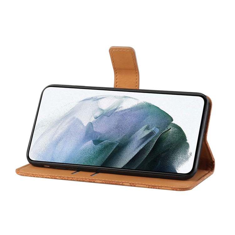 Stand Feature Ethnic Style Imprinted Flower PU Leather Magnetic Flip Shockproof Protective Case with Strap for Oppo A16 - Brown