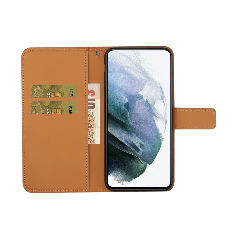 Stand Feature Ethnic Style Imprinted Flower PU Leather Magnetic Flip Shockproof Protective Case with Strap for Oppo A16 - Brown