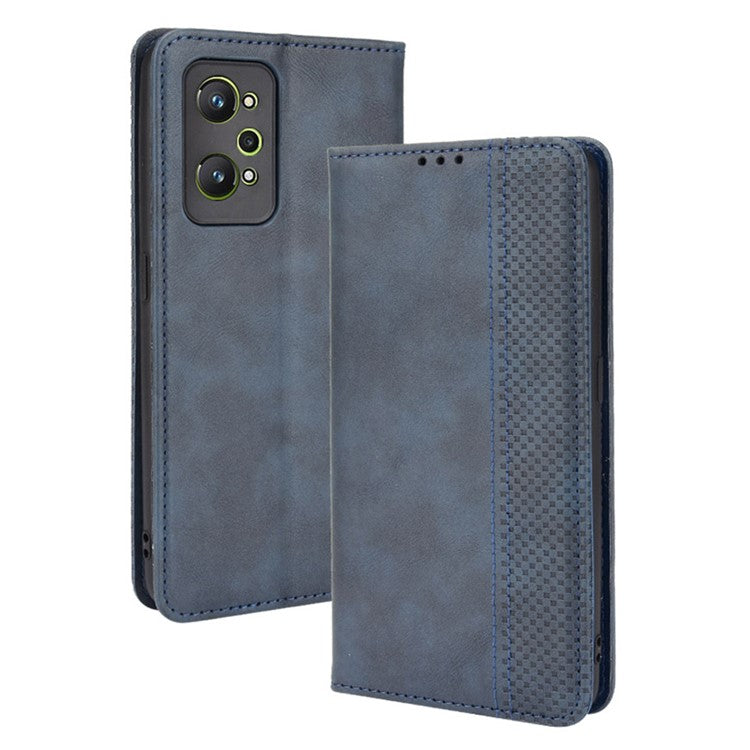 For Realme GT Neo2 5G/GT Neo 3T 5G Anti-Drop Retro Textured Surface Protective Phone Leather Case Wallet Stand Cover - Blue