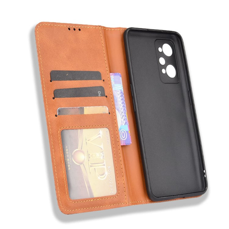 For Realme GT Neo2 5G/GT Neo 3T 5G Anti-Drop Retro Textured Surface Protective Phone Leather Case Wallet Stand Cover - Brown