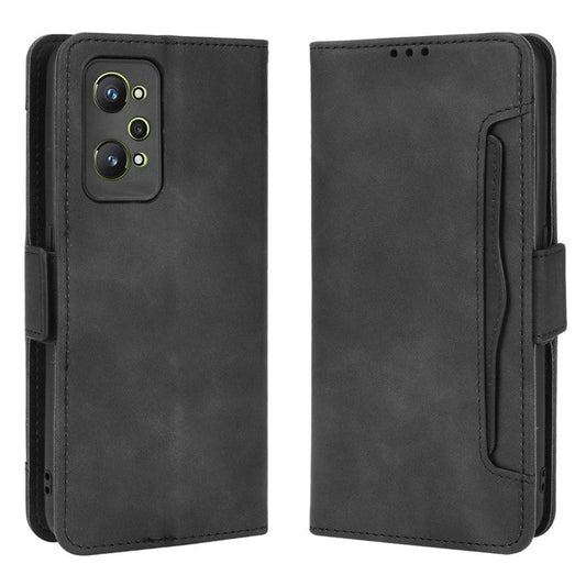 For Realme GT Neo2 5G/GT Neo 3T 5G Large Storage Spece Flip Phone Case Multiple Card Slot Design PU Leather Wallet Cover Protector - Black