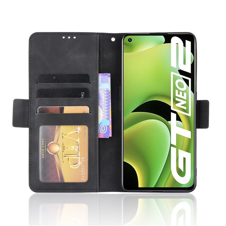 For Realme GT Neo2 5G/GT Neo 3T 5G Large Storage Spece Flip Phone Case Multiple Card Slot Design PU Leather Wallet Cover Protector - Black