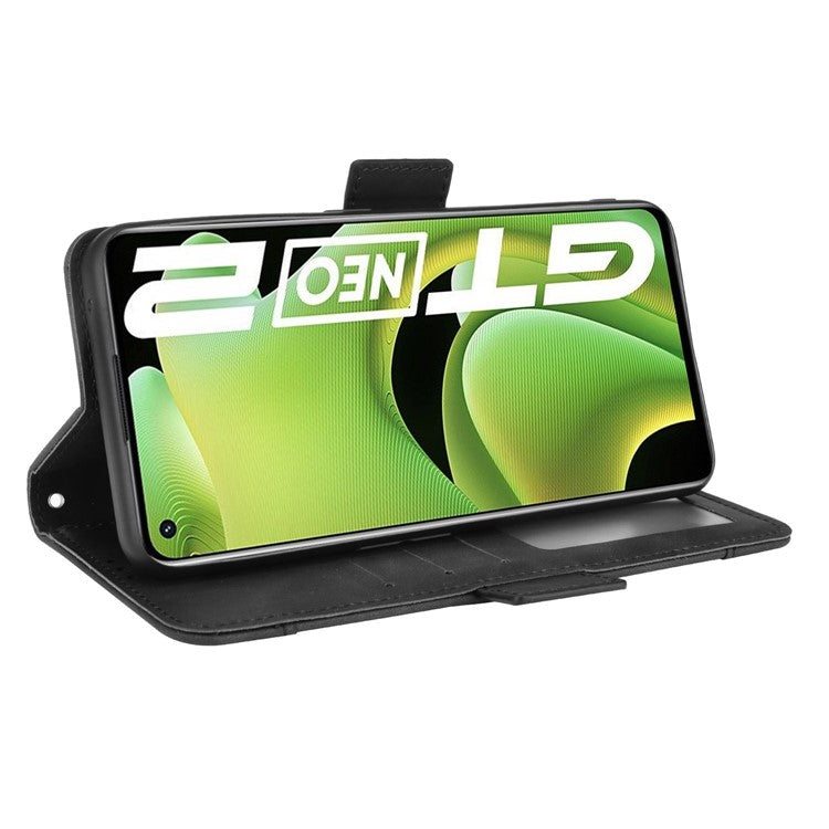 For Realme GT Neo2 5G/GT Neo 3T 5G Large Storage Spece Flip Phone Case Multiple Card Slot Design PU Leather Wallet Cover Protector - Black