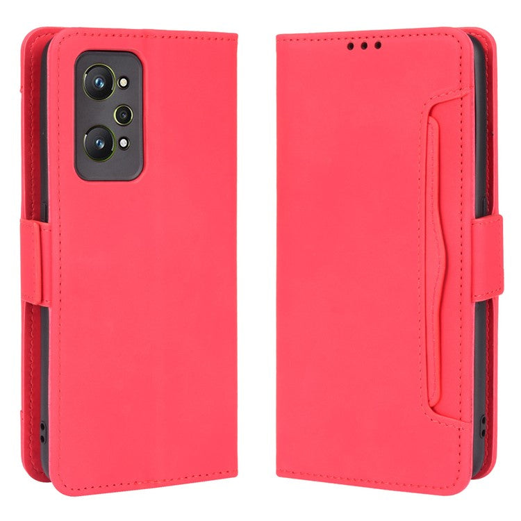 For Realme GT Neo2 5G/GT Neo 3T 5G Large Storage Spece Flip Phone Case Multiple Card Slot Design PU Leather Wallet Cover Protector - Red