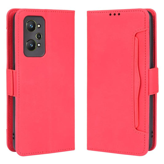 For Realme GT Neo2 5G/GT Neo 3T 5G Large Storage Spece Flip Phone Case Multiple Card Slot Design PU Leather Wallet Cover Protector - Red