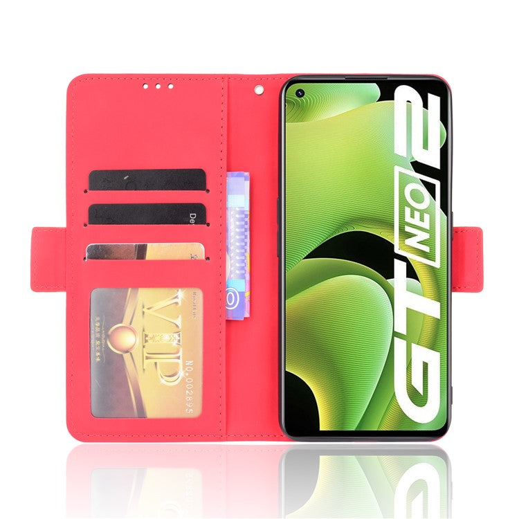 For Realme GT Neo2 5G/GT Neo 3T 5G Large Storage Spece Flip Phone Case Multiple Card Slot Design PU Leather Wallet Cover Protector - Red