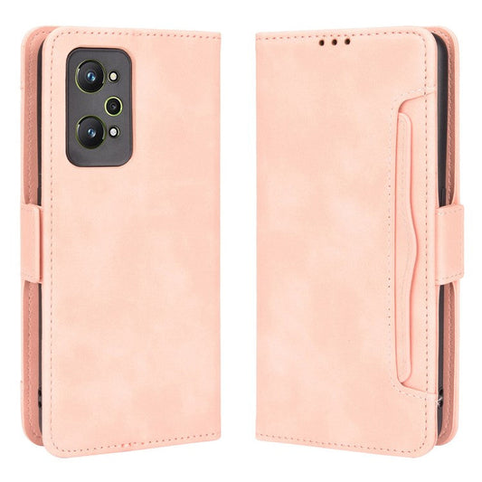 For Realme GT Neo2 5G/GT Neo 3T 5G Large Storage Spece Flip Phone Case Multiple Card Slot Design PU Leather Wallet Cover Protector - Pink
