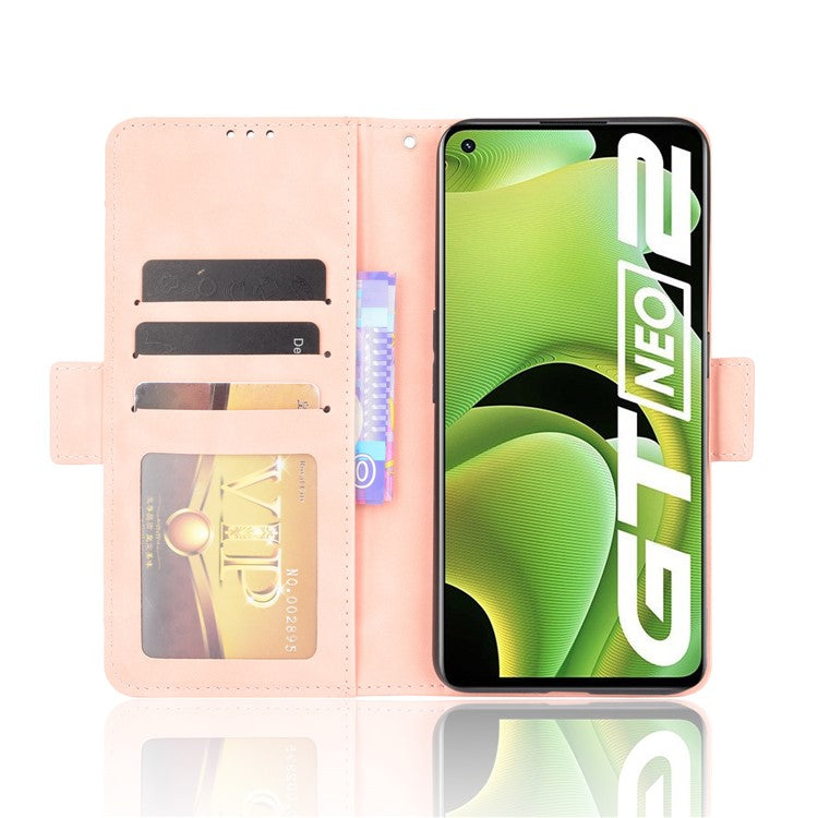 For Realme GT Neo2 5G/GT Neo 3T 5G Large Storage Spece Flip Phone Case Multiple Card Slot Design PU Leather Wallet Cover Protector - Pink