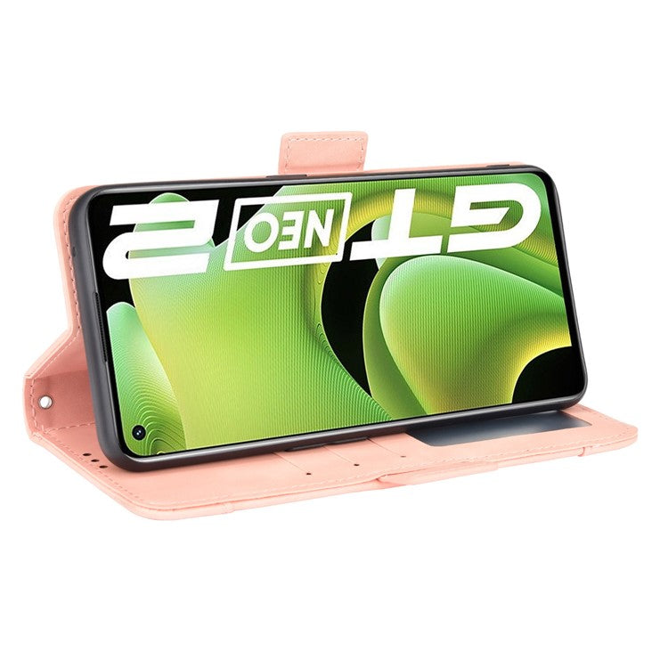 For Realme GT Neo2 5G/GT Neo 3T 5G Large Storage Spece Flip Phone Case Multiple Card Slot Design PU Leather Wallet Cover Protector - Pink