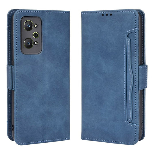 For Realme GT Neo2 5G/GT Neo 3T 5G Large Storage Spece Flip Phone Case Multiple Card Slot Design PU Leather Wallet Cover Protector - Blue