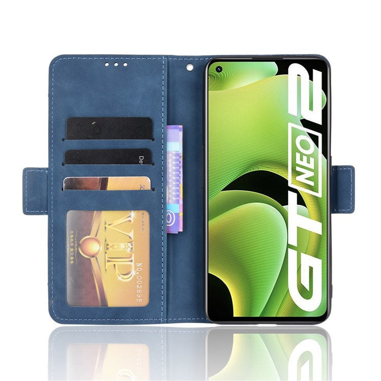 For Realme GT Neo2 5G/GT Neo 3T 5G Large Storage Spece Flip Phone Case Multiple Card Slot Design PU Leather Wallet Cover Protector - Blue