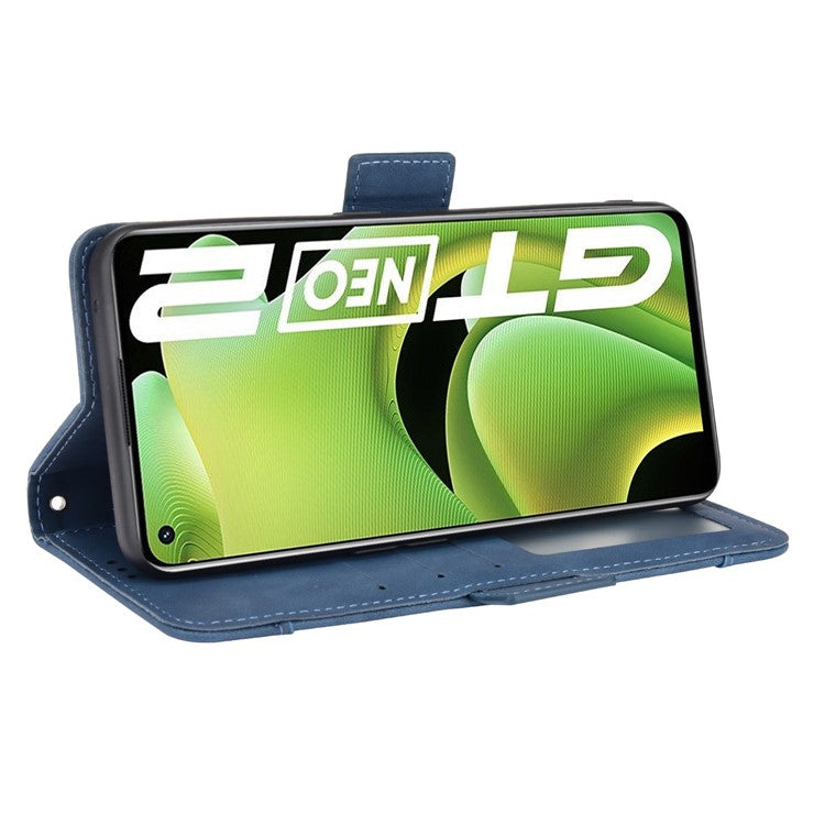 For Realme GT Neo2 5G/GT Neo 3T 5G Large Storage Spece Flip Phone Case Multiple Card Slot Design PU Leather Wallet Cover Protector - Blue