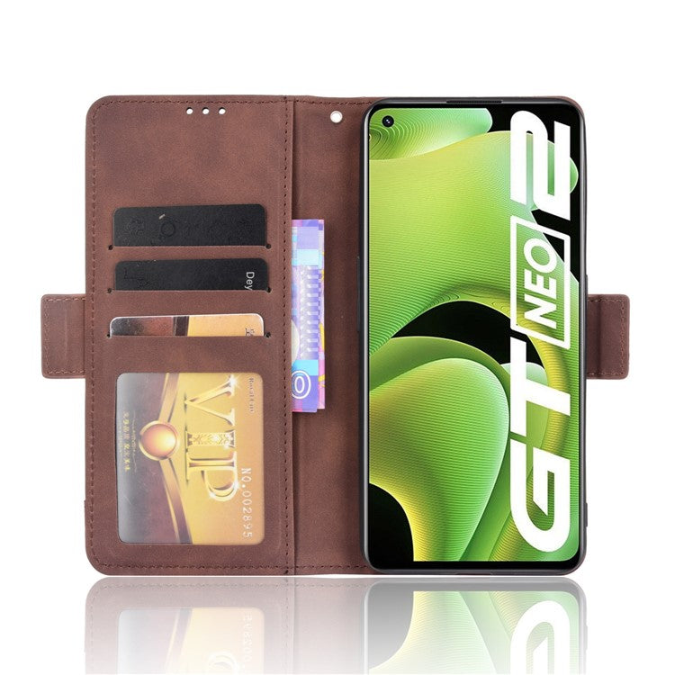 For Realme GT Neo2 5G/GT Neo 3T 5G Large Storage Spece Flip Phone Case Multiple Card Slot Design PU Leather Wallet Cover Protector - Brown