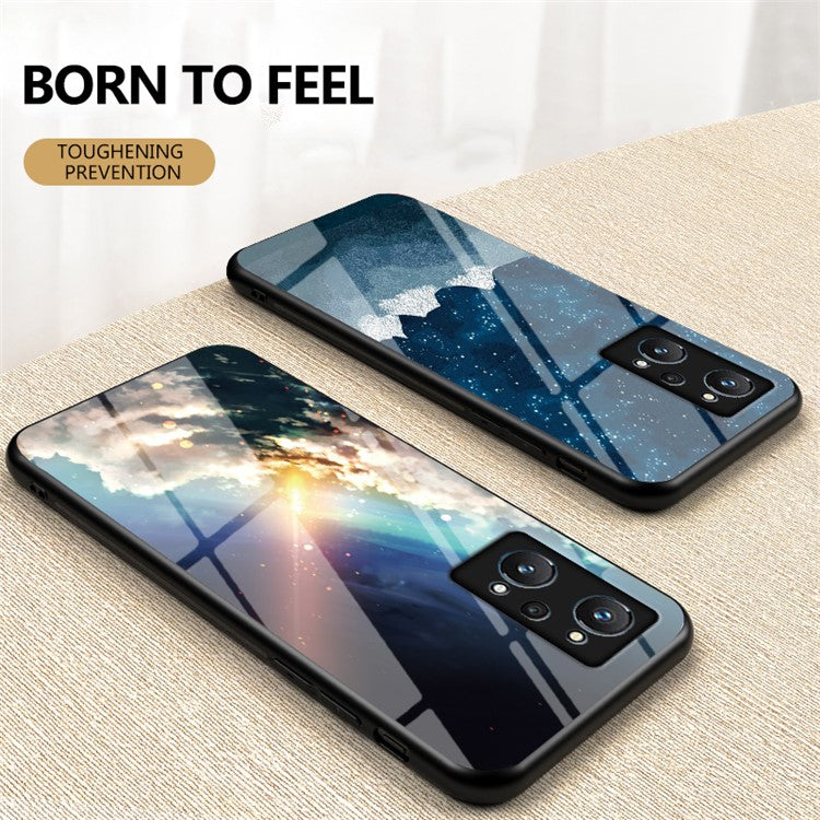 Hard and Soft Combination Starry Sky Pattern Tempered Glass Hybrid Phone Cover Case for Realme GT Neo2 5G/GT Neo 3T 5G - Meteor