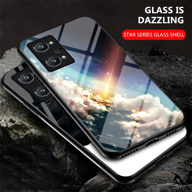 Hard and Soft Combination Starry Sky Pattern Tempered Glass Hybrid Phone Cover Case for Realme GT Neo2 5G/GT Neo 3T 5G - Meteor