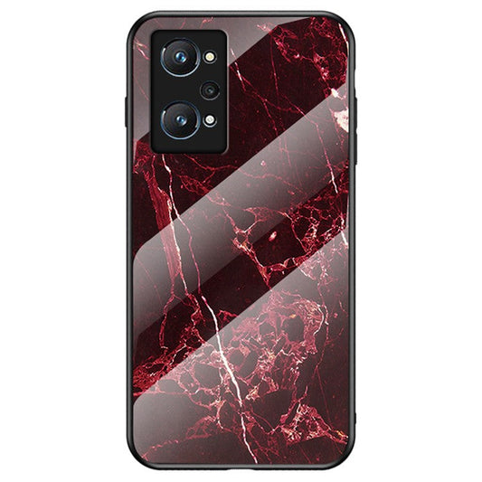 Marble Pattern Drop-resistant Lightweight Flexible TPU Frame PC and Tempered Glass Back Case for Realme GT Neo2 5G/GT Neo 3T 5G - Blood Red Marble
