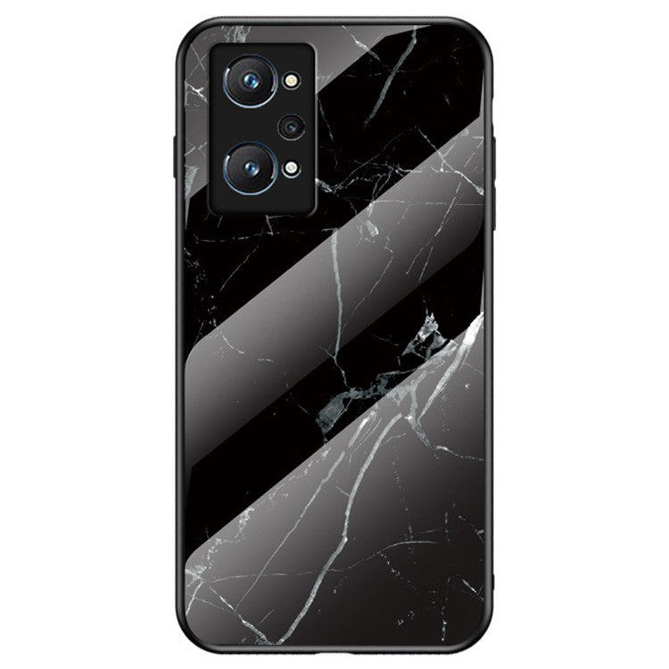 Marble Pattern Drop-resistant Lightweight Flexible TPU Frame PC and Tempered Glass Back Case for Realme GT Neo2 5G/GT Neo 3T 5G - Black Marble