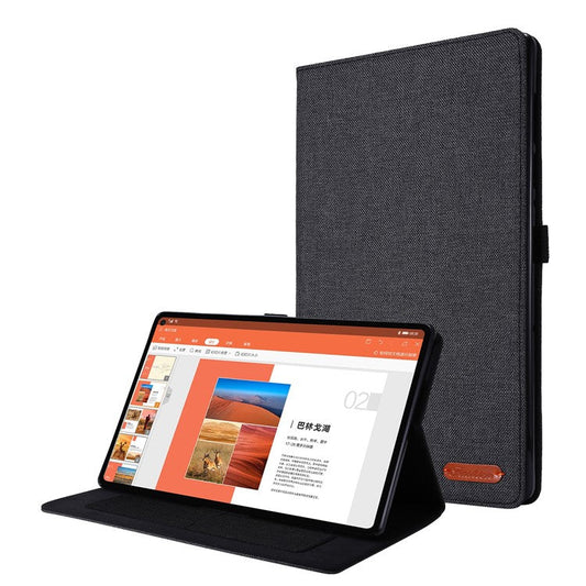 Card Slots Design Cloth Texture PU Leather Folding Folio Stand Cover for Realme Pad 10.4 inch - Black