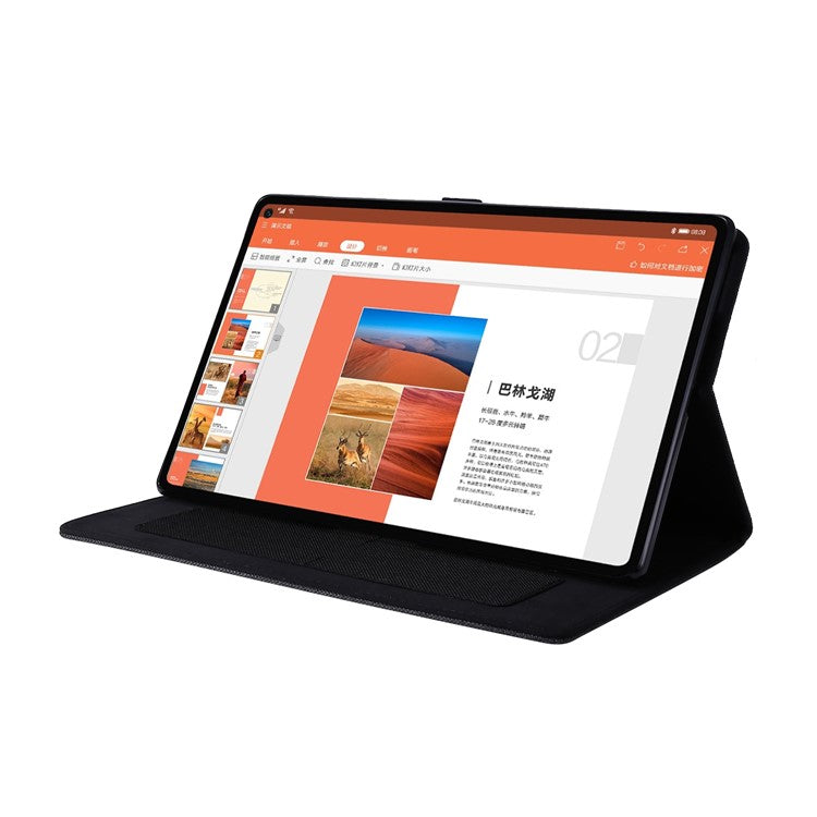 Card Slots Design Cloth Texture PU Leather Folding Folio Stand Cover for Realme Pad 10.4 inch - Black