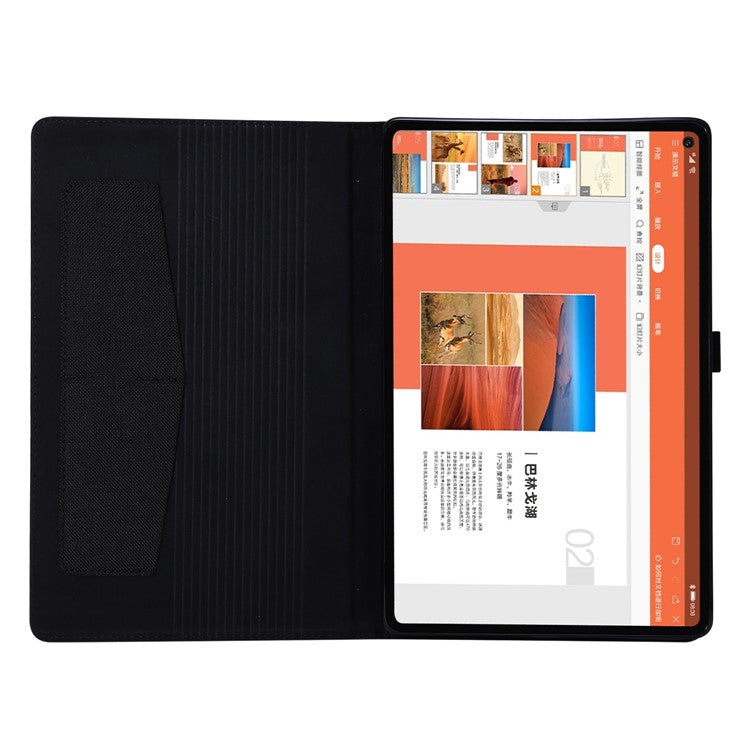 Card Slots Design Cloth Texture PU Leather Folding Folio Stand Cover for Realme Pad 10.4 inch - Black
