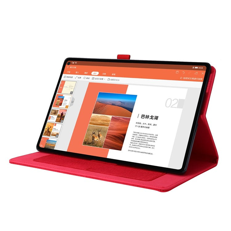 Card Slots Design Cloth Texture PU Leather Folding Folio Stand Cover for Realme Pad 10.4 inch - Red