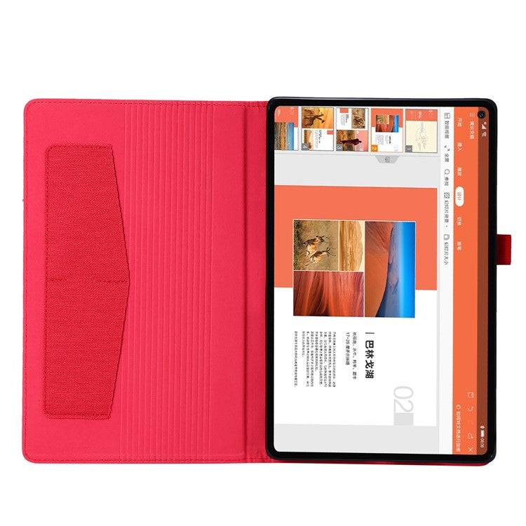 Card Slots Design Cloth Texture PU Leather Folding Folio Stand Cover for Realme Pad 10.4 inch - Red