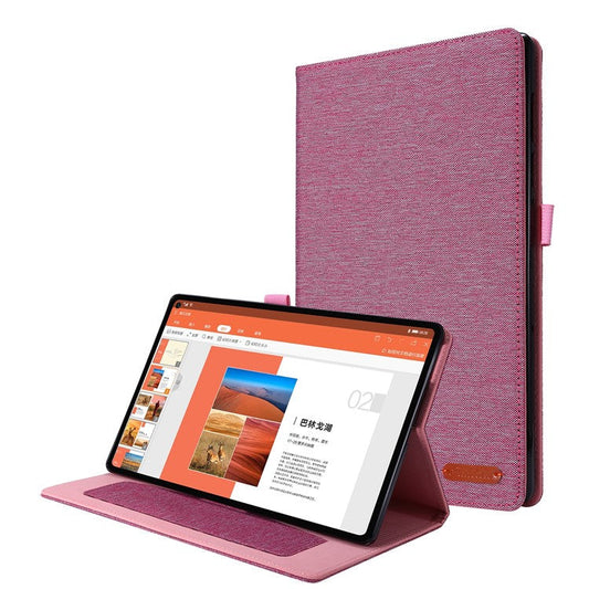 Card Slots Design Cloth Texture PU Leather Folding Folio Stand Cover for Realme Pad 10.4 inch - Pink
