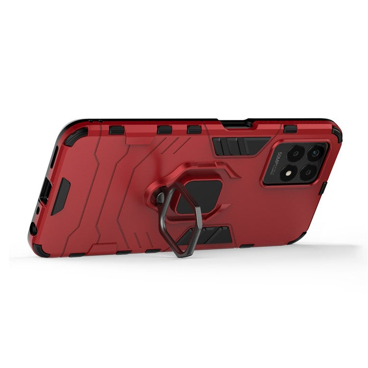 Ring Holder Kickstand Shockproof Hard PC + Soft TPU Phone Hybrid Case Cover for Realme 8i/Narzo 50 4G - Red