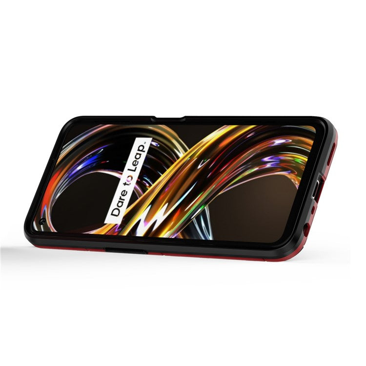 Ring Holder Kickstand Shockproof Hard PC + Soft TPU Phone Hybrid Case Cover for Realme 8i/Narzo 50 4G - Red