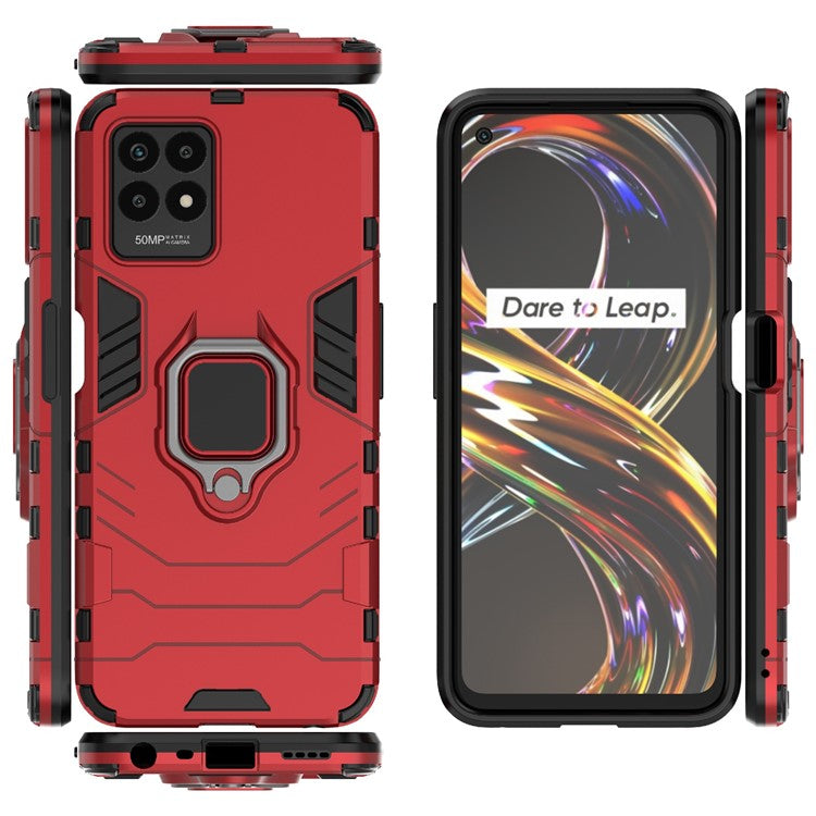 Ring Holder Kickstand Shockproof Hard PC + Soft TPU Phone Hybrid Case Cover for Realme 8i/Narzo 50 4G - Red