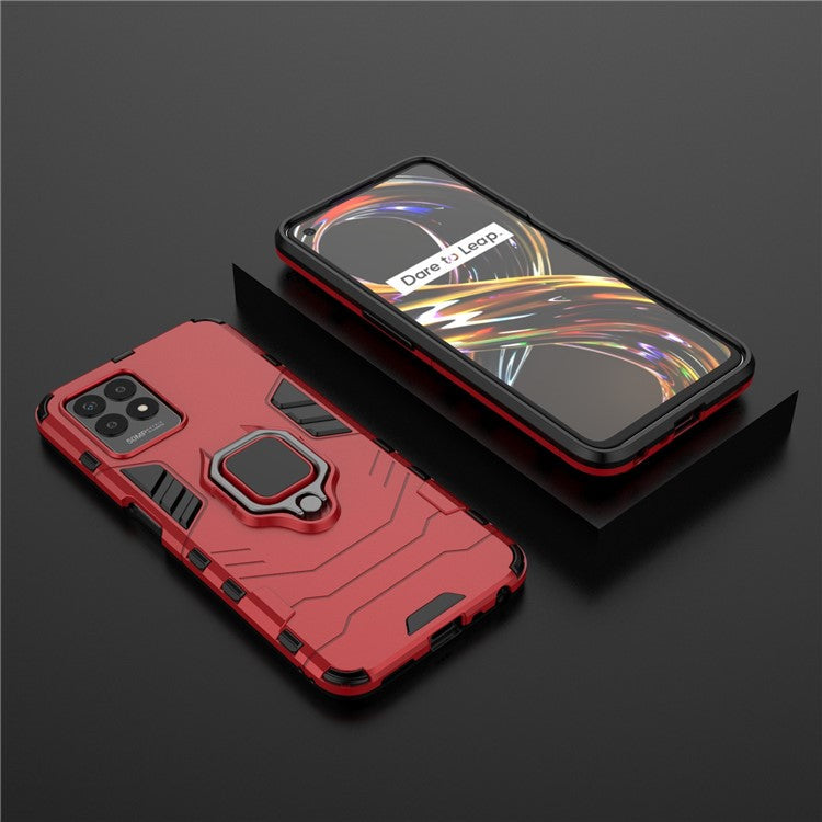 Ring Holder Kickstand Shockproof Hard PC + Soft TPU Phone Hybrid Case Cover for Realme 8i/Narzo 50 4G - Red