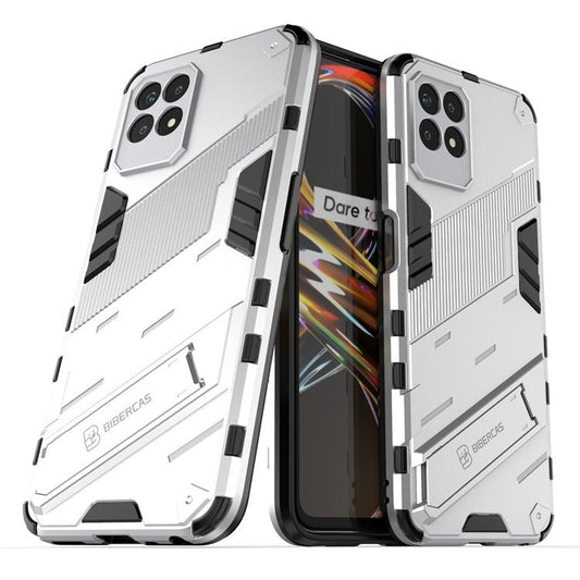 Kickstand Design Hard PC + Soft TPU Anti-Drop Hybrid Phone Case Cover for Realme 8i/Narzo 50 4G - White