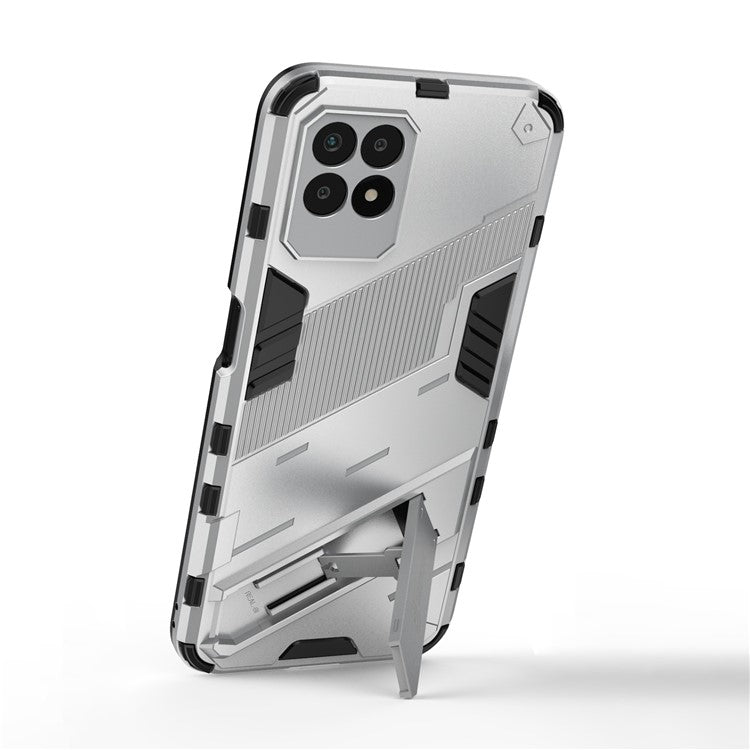 Kickstand Design Hard PC + Soft TPU Anti-Drop Hybrid Phone Case Cover for Realme 8i/Narzo 50 4G - White