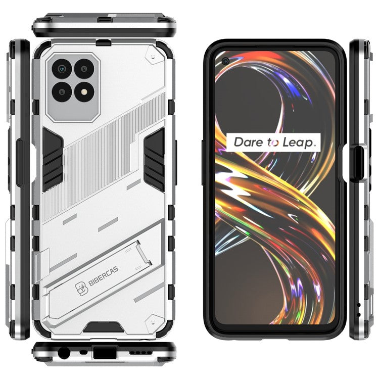 Kickstand Design Hard PC + Soft TPU Anti-Drop Hybrid Phone Case Cover for Realme 8i/Narzo 50 4G - White
