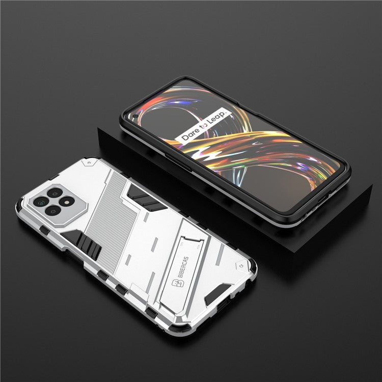 Kickstand Design Hard PC + Soft TPU Anti-Drop Hybrid Phone Case Cover for Realme 8i/Narzo 50 4G - White