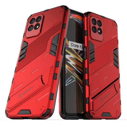 Kickstand Design Hard PC + Soft TPU Anti-Drop Hybrid Phone Case Cover for Realme 8i/Narzo 50 4G - Red