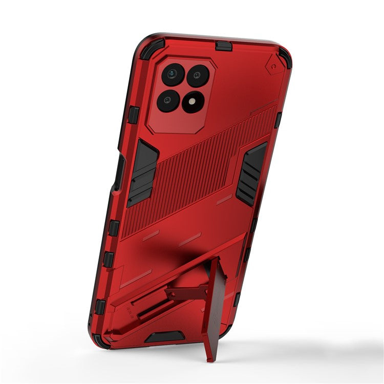 Kickstand Design Hard PC + Soft TPU Anti-Drop Hybrid Phone Case Cover for Realme 8i/Narzo 50 4G - Red