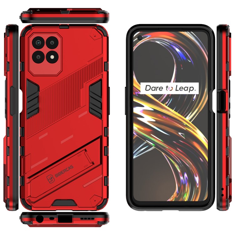 Kickstand Design Hard PC + Soft TPU Anti-Drop Hybrid Phone Case Cover for Realme 8i/Narzo 50 4G - Red