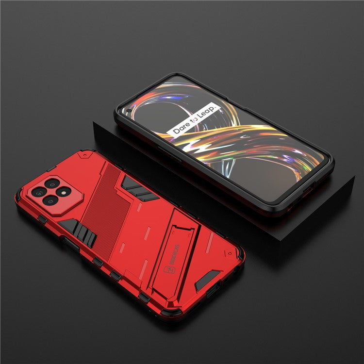 Kickstand Design Hard PC + Soft TPU Anti-Drop Hybrid Phone Case Cover for Realme 8i/Narzo 50 4G - Red