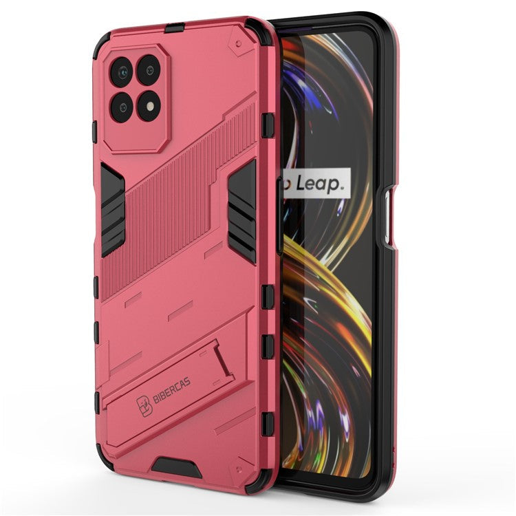 Kickstand Design Hard PC + Soft TPU Anti-Drop Hybrid Phone Case Cover for Realme 8i/Narzo 50 4G - Rose