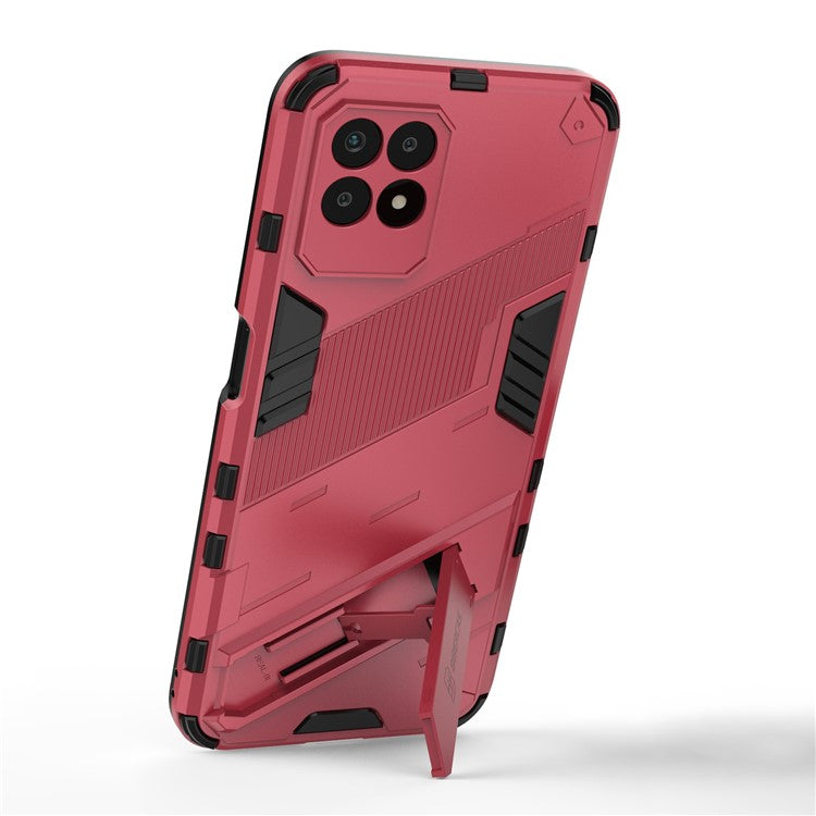 Kickstand Design Hard PC + Soft TPU Anti-Drop Hybrid Phone Case Cover for Realme 8i/Narzo 50 4G - Rose