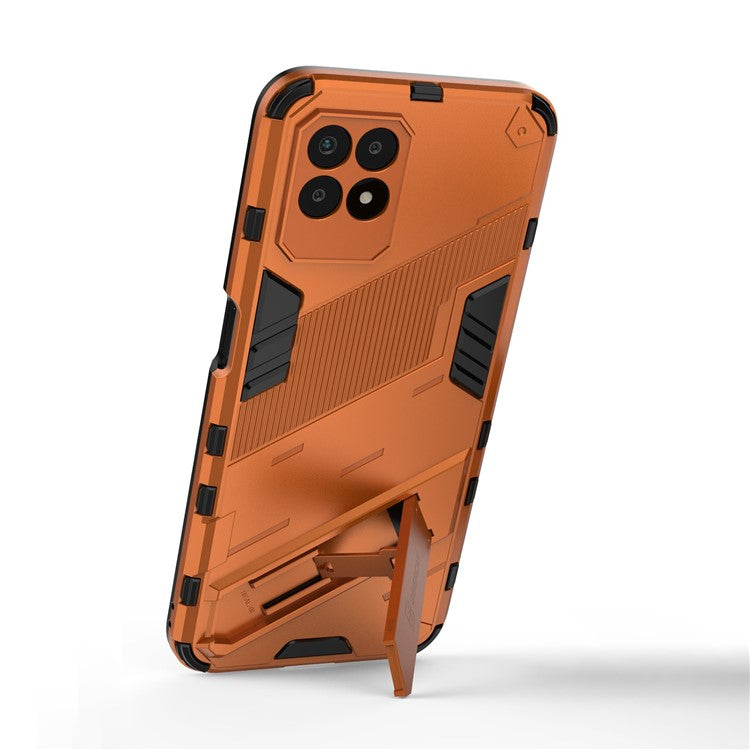 Kickstand Design Hard PC + Soft TPU Anti-Drop Hybrid Phone Case Cover for Realme 8i/Narzo 50 4G - Orange