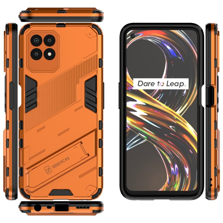 Kickstand Design Hard PC + Soft TPU Anti-Drop Hybrid Phone Case Cover for Realme 8i/Narzo 50 4G - Orange
